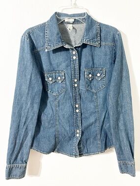 Vintage Y2K Old Navy Denim Western Shirt Women’s Small Pearl Snap Fall 2004